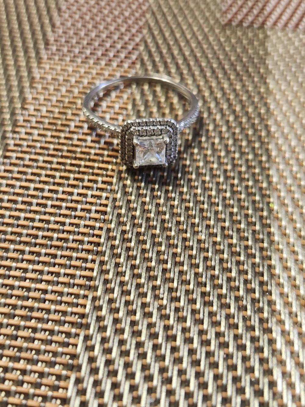 Silver Square Halo Engagement Ring with Clear Stone